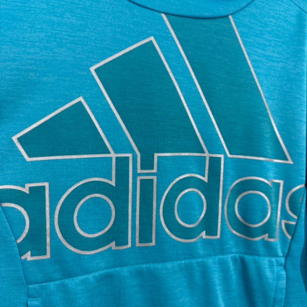 Adidas Girl’s Size Medium 10/12 Blue Logo Graphic Pullover Casual Hoodie AA4844 - Picture 3 of 7